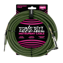 Ernie Ball Instrument Cable 10ft Black Green P06077